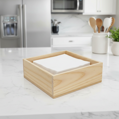 Set 4 Servilleteros y Organizadores Cuadrados de Madera de Pino – OAKY)